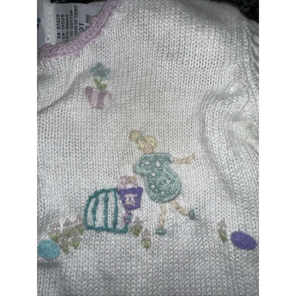 Vintage Hartstrings cardigan 3T   pastel floral and Easter Egg Hunt embroidery